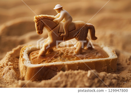 Jockey and horse made of sweets (Year of the Horse, Zodiac, New Year's card material) (3D) 129947800