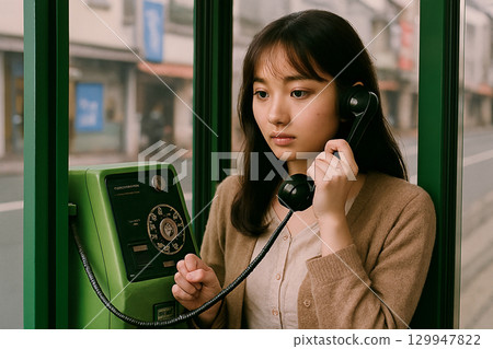 Showa Era Scene: Woman in a Telephone Booth 129947822