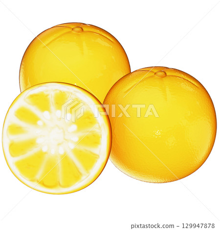 Realistic 3D Yuzu Set: Whole and Halved Fruit on Transparent Background Realistic 3D Yuzu Set: Whole and Halved Fruit on Transparent Background 129947878
