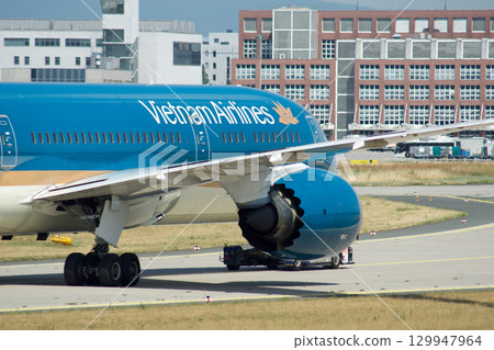 Frankfurt, Germany, July 9, 2017: Close-Up of Vietnam Airlines Boeing 787 on Taxiway Tow 129947964