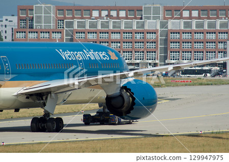 Frankfurt, Germany, July 9, 2017: Close-Up of Vietnam Airlines Boeing 787 on Taxiway Tow 129947975
