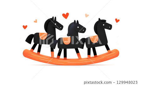 可愛的馬（馬年、十二生肖、新年卡）插畫素材 129948023