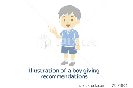 Illustration of a smiling little boy giving directions (no main lines) 129948041