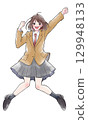 Female student jumping with joy, smiling 129948133