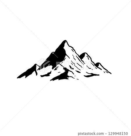 Mountains, peaks, bold linework mountain sketch in black and white. Ideal for logos, apparel or outdoor adventure designs. Mountains, peaks, bold linework mountain sketch in black and white. Ideal for logos, apparel or outdoor adventure designs. 129948150