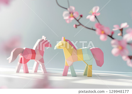 梅花和可愛的馬(馬年、十二生肖、新年卡片材料) 梅花和可愛的馬(馬年、十二生肖、新年卡片材料) 129948177