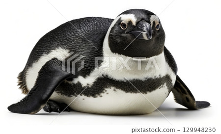 Penguin resting on a smooth surface in a bright environment during daylight hours 129948230