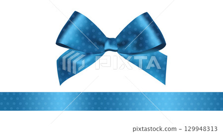 Shiny Blue satin ribbon on white background. Vector Christmas gift, valentines day, birthday wrapping element 129948313