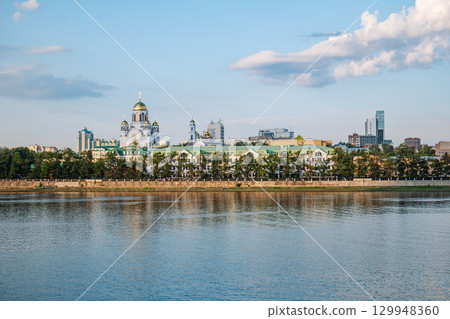 The waterfront of the city of Ekatirenburg. The waterfront of the city of Ekatirenburg. 129948360