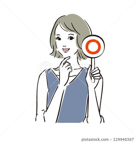 A beautiful woman judging whether the answer is correct or incorrect with a card A beautiful woman judging whether the answer is correct or incorrect with a card 129948387