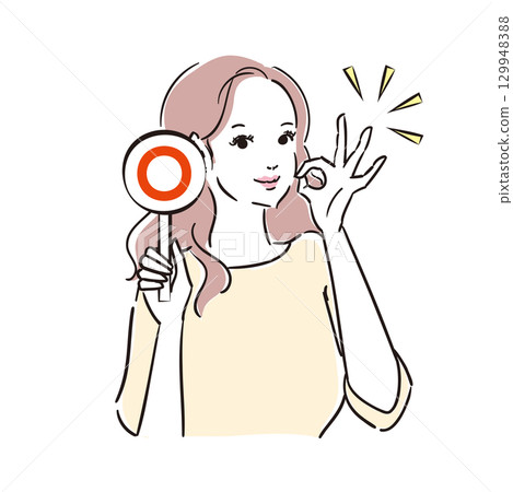 A beautiful woman judging whether the answer is correct or incorrect with a card A beautiful woman judging whether the answer is correct or incorrect with a card 129948388