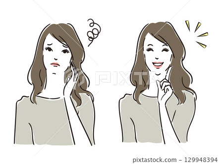 Thinking, solving, beautiful woman's expression Thinking, solving, beautiful woman's expression 129948394