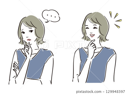 Thinking, solving, beautiful woman's expression Thinking, solving, beautiful woman's expression 129948397