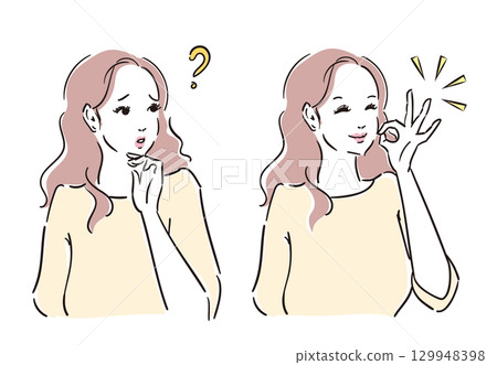 思考,解決,美麗女人的表情 思考,解決,美麗女人的表情 129948398