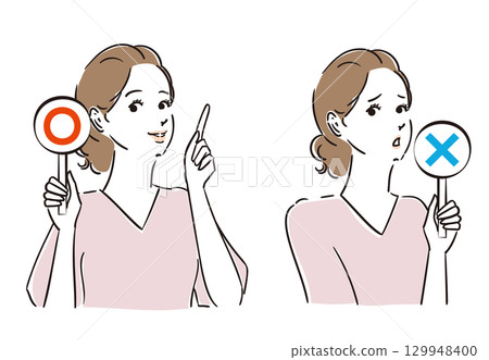 一位美女用卡片判斷答案是否正確 129948400