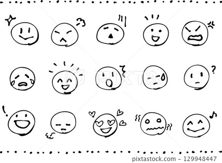 A set of 15 simple pen-drawn facial expression illustrations A set of 15 simple pen-drawn facial expression illustrations 129948447