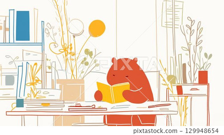 一隻紅熊讀書的可愛插圖 129948654