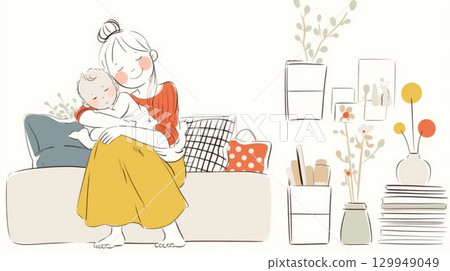 母親抱著嬰兒的溫柔插圖 母親抱著嬰兒的溫柔插圖 129949049