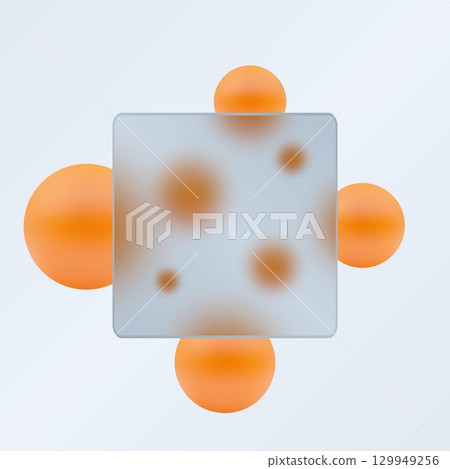 Bright 3D background with orange spheres and glass morphism. Eps 10 129949256