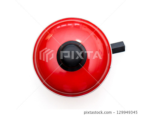 One metal pot. Top view. One metal pot. Top view. 129949345