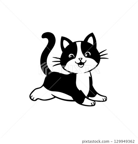 Happy playful cat in a simple design showcasing friendly expression and charming posture 129949362