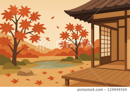 風景與秋天的落葉 129949384