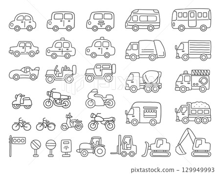 手繪汽車插圖集 129949993