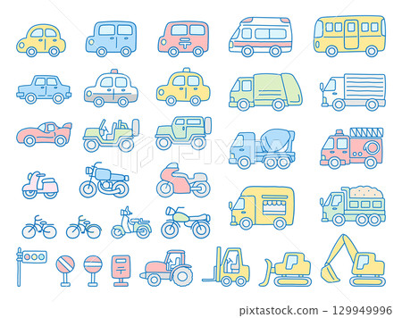 Cute car icon set 129949996