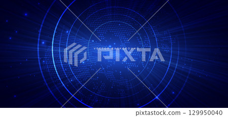 Technology futuristic blue circles lines glowing with dot lines on dark blue background. Technology futuristic blue circles lines glowing with dot lines on dark blue background. 129950040