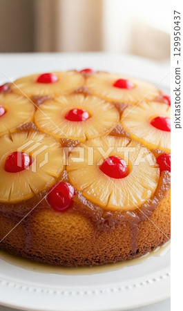 Pineapple upside down cake with cherries a classic and delicious homemade dessert 129950437
