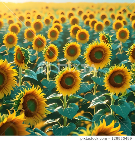 夕陽照亮的向日葵田 夕陽照亮的向日葵田 129950499
