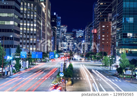 Night view of Sakuradori and Nagoya's buildings from the Central Bridge in Sakae, Nagoya 129950565