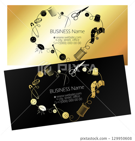 Black and gold business card for sewing and cutting salon 129950608