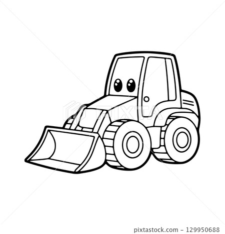 Cute cartoon construction vehicle with big eyes ready for coloring fun in a creative space Cute cartoon construction vehicle with big eyes ready for coloring fun in a creative space 129950688