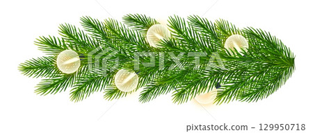 Christmas border of realistic green fir tree, coniferous branch, spruce twigs with bright lights. Vector Christmas tree branches with garland round bulbs for holiday New Year, Xmas, festive designs Christmas border of realistic green fir tree, coniferous branch, spruce twigs with bright lights. Vector Christmas tree branches with garland round bulbs for holiday New Year, Xmas, festive designs 129950718