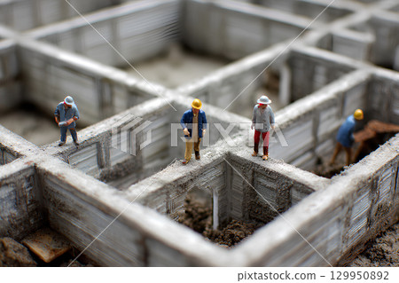 房屋建築的澆築混凝土基礎（立體模型） 129950892