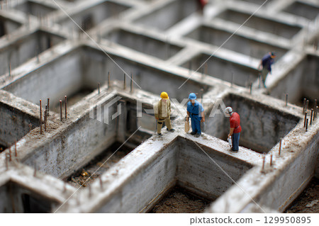 Poured concrete foundation for house construction (diorama) 129950895