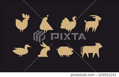 Farm animals icon set beige black 129951141