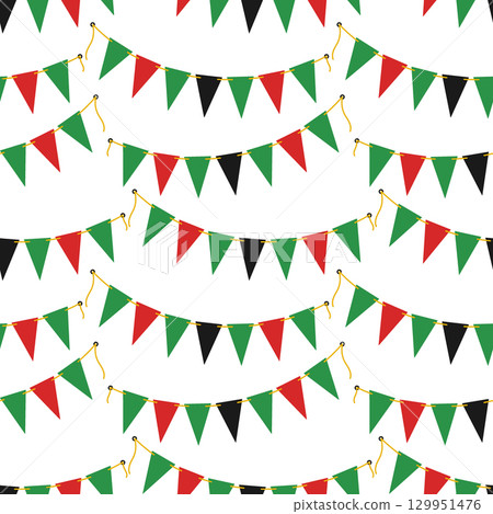 Triangular Pennants Garland in Pan African Flag and Kwanzaa Holiday Colors Seamless Pattern Backdrop 129951476