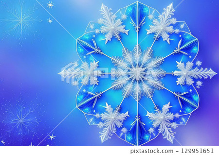 Large white artistic three-dimensional snowflake against a blue purple winter decorative background Large white artistic three-dimensional snowflake against a blue purple winter decorative background 129951651