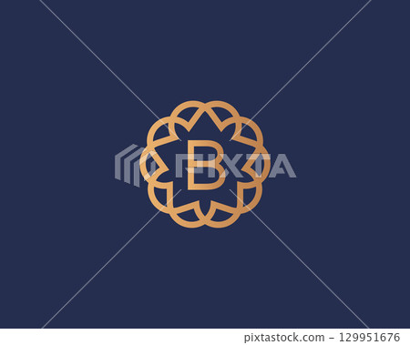 Abstract linear monogram letter B logo icon design modern minimal style illustration. Premium alphabet round wreath frame line emblem sign symbol mark vector logotype 129951676