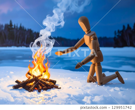 寒冷冬夜的熊熊烈火 129951742