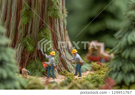 Cedar trees and forestry workers (diorama) 129951767