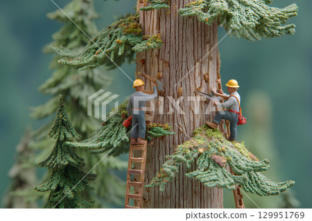 Cedar trees and forestry workers (diorama) 129951769
