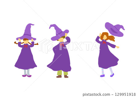 孩子們在萬聖節裝扮成巫師 129951918
