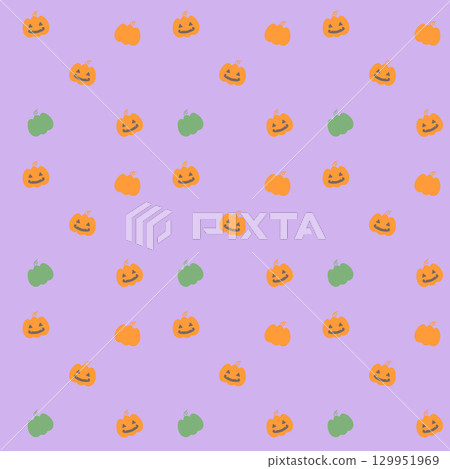 Simple Halloween pumpkin lantern seamless background pattern - purple 129951969