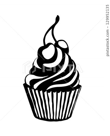 Vector drawing. Cake with cherries 129952135