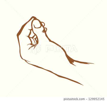 A hand is holding a pinch of salt. Vector drawing A hand is holding a pinch of salt. Vector drawing 129952145