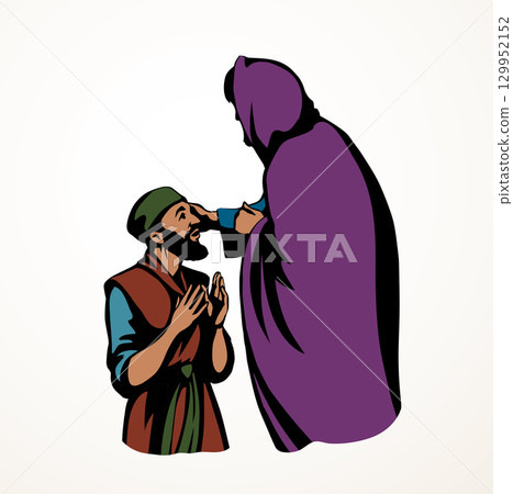 Vector drawing. Jesus heal the man Vector drawing. Jesus heal the man 129952152