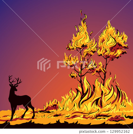 Burning forest. Vector drawing sketch Burning forest. Vector drawing sketch 129952162